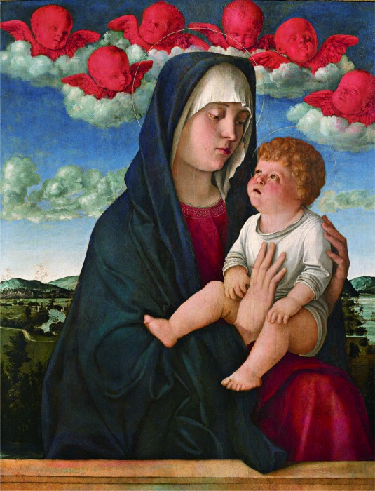 ジョヴァンニ・ベッリーニ《聖母子（赤い智天使の聖母）》〔油彩／カンヴァス　アカデミア美術館蔵〕