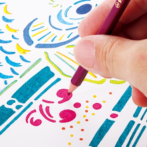 定評あるスタビロ社の色鉛筆が付属。水性色鉛筆は、着色後に水筆でなぞることで、水彩画風の仕上げができる。