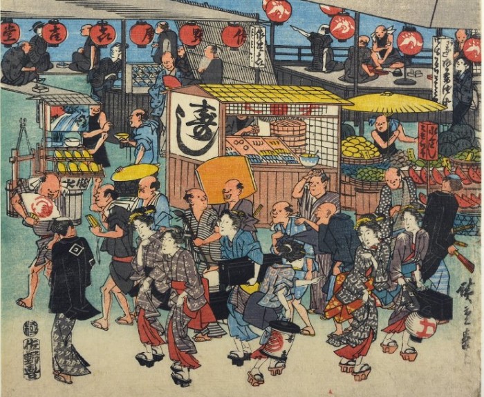 歌川広重(初代)『東都名所高輪二十六夜待遊興之図』(部分) 大屏博物館蔵