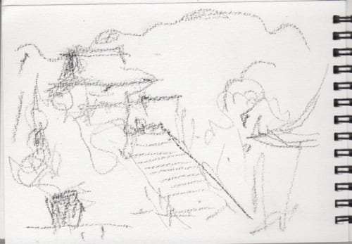 鶴岡八幡宮のスケッチ（｢鶴岡八幡宮｣完成画は｢サライ｣１月号に掲載されています）