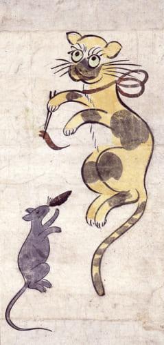 大津絵　猫と鼠　1幅　江戸時代　町田市立博物館蔵