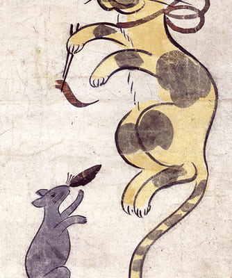 大津絵　猫と鼠　1幅　江戸時代　町田市立博物館蔵