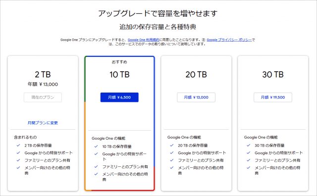 Google保存容量
アップグレード