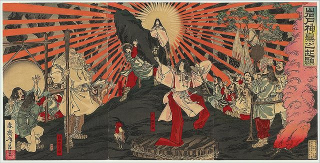 天岩戸神話の天照大御神（春斎年昌画、明治20年（1887年）